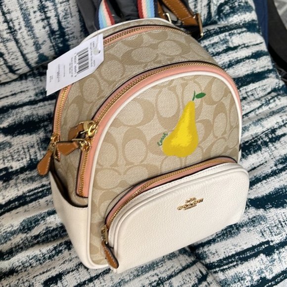 Coach Mini Court Backpack In Signature Canvas With Pear Light Khaki Chal… - Picture 12 of 14